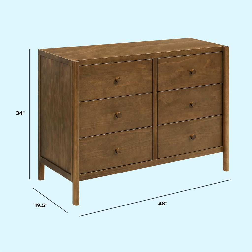 Davinci Birdie 6-Drawer Baby Dresser, GREENGUARD Gold Certified, Walnut | TSCA-Compliant, GREENGUARD Gold Nursery Dresser w/ Spacious Drawers - Double Dresser for Kids w/ 9+ Inch Drawer Extension