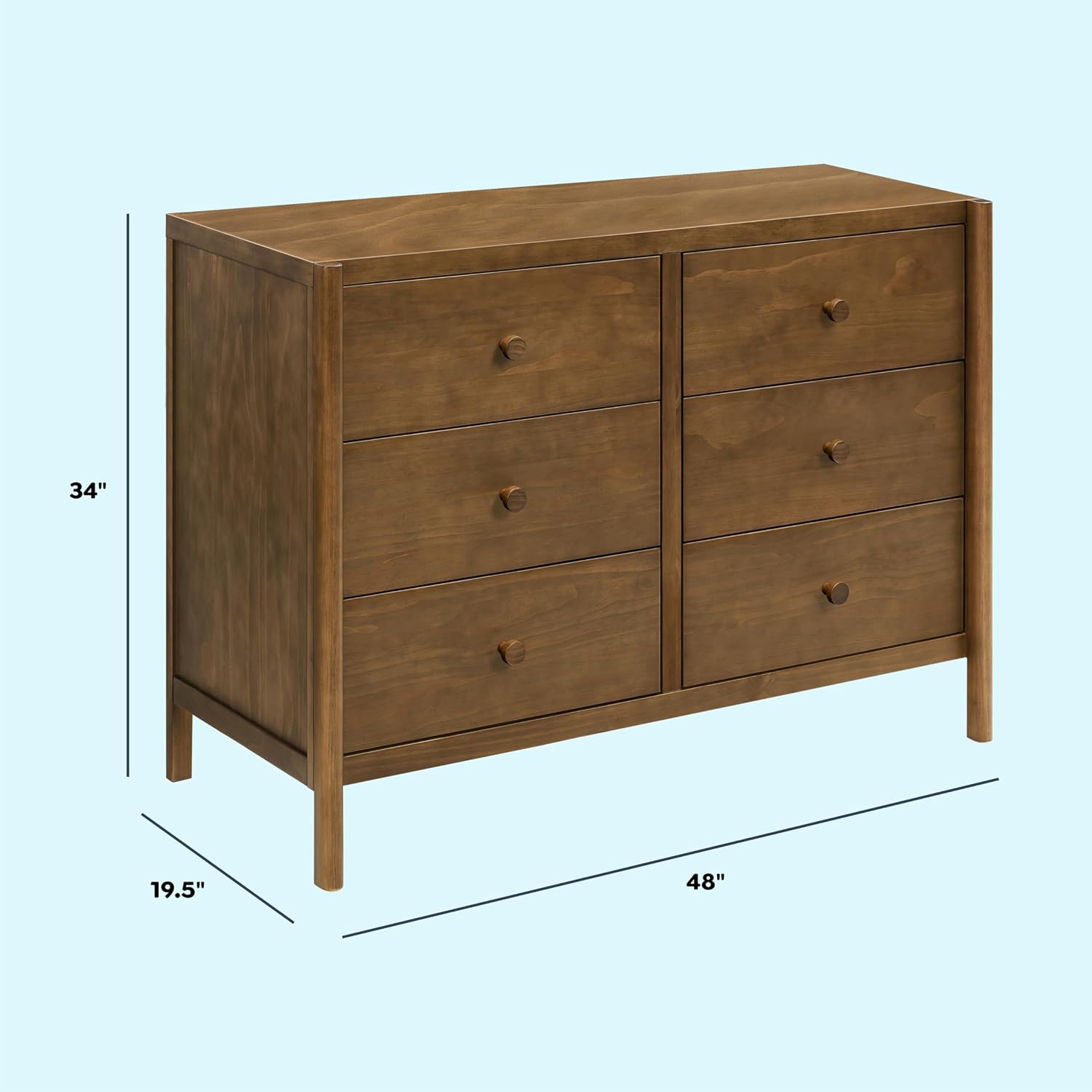 Davinci Birdie 6-Drawer Baby Dresser, GREENGUARD Gold Certified, Walnut | TSCA-Compliant, GREENGUARD Gold Nursery Dresser w/ Spacious Drawers - Double Dresser for Kids w/ 9+ Inch Drawer Extension