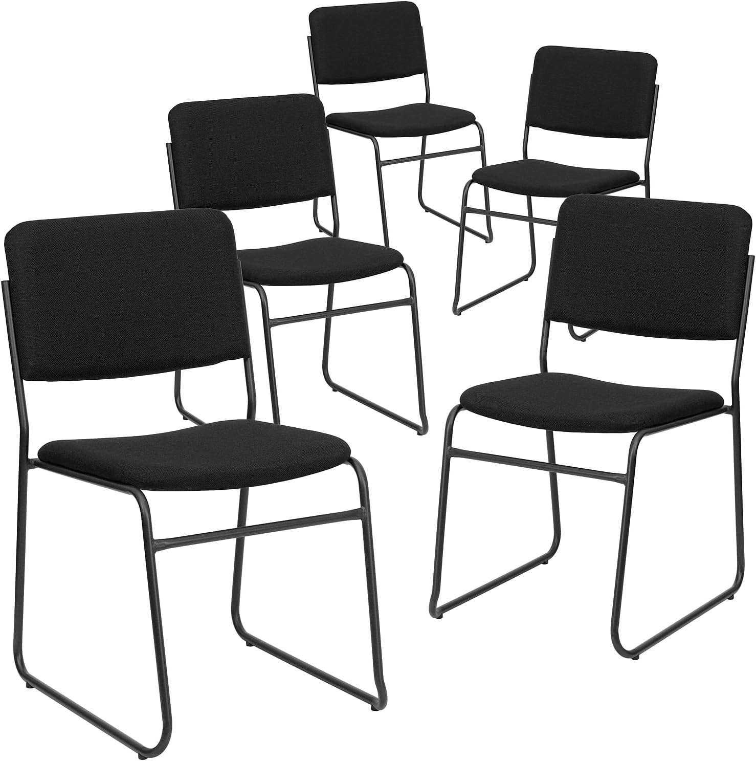 Flash Furniture 5 Pack HERCULES Series 500 lb. Capacity High Density Black Fabric Stacking Chair with Sled Base