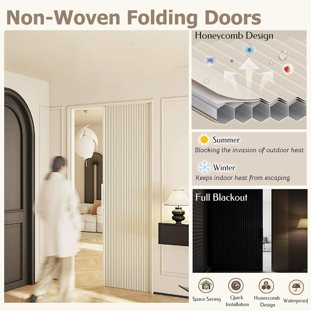 H 80 85 90 95 in Foldable Sliding Door Without Drilling, Trackless Collapsible Door for Bathroom/Kitchen, Honeycomb Accordion Door, Insulated from Cold or Hot Air(White,60x95in)