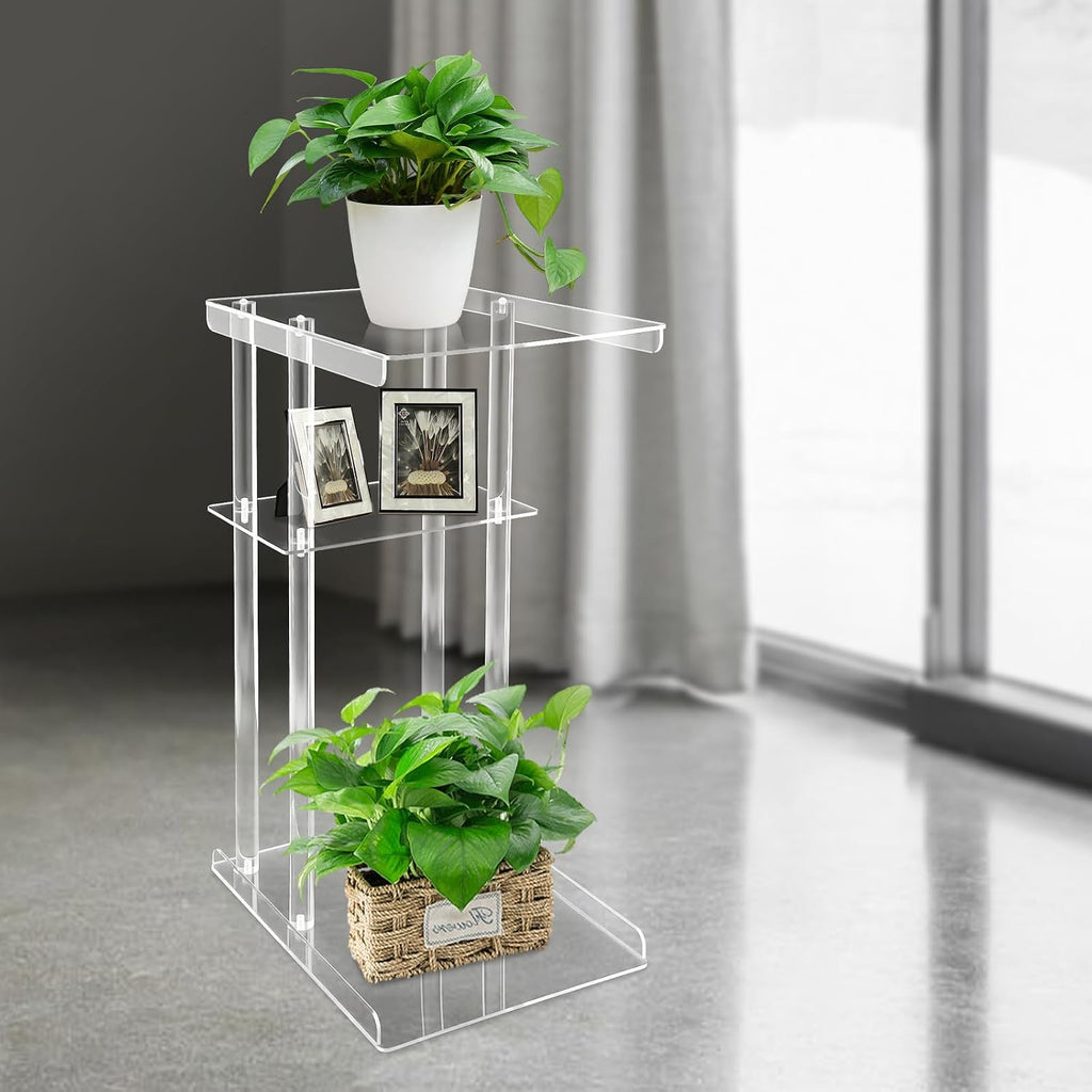 Acrylic Side Table Clear End Tables C Shaped Plant Stand 3 Tiers Small Snack Coffee Table, Perfect for Small Spaces, Suitable for Potted Plants and Decor