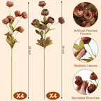 Yinder 8 Pcs Artificial Peonies Stems, 26'' Faux Peony Branch Vintage Silk Flowers for Vase Filler, Fall Home Decor, Rustic Farmhouse Wedding Table Centerpiece DIY Bouquet(Tan, Light Orange)