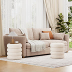Soft Teddy Round Ottoman with Tray, 17.5 Inches Ottoman Coffee Table with Storage for Living Room, Vanity Stool with Storage Bedroom, Load up to 300 lb, No Assembly Required (White)