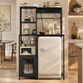IDEALHOUSE Kitchen Bakers Rack with Refrigerator Storage Space, Industrial Microwave Stand with Power Outlet, Freestanding Kitchen Shelf for Pantry Living Room, 33.9 x 19.7 x 58.1 Inches, Black