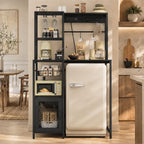 IDEALHOUSE Kitchen Bakers Rack with Refrigerator Storage Space, Industrial Microwave Stand with Power Outlet, Freestanding Kitchen Shelf for Pantry Living Room, 33.9 x 19.7 x 58.1 Inches, Black