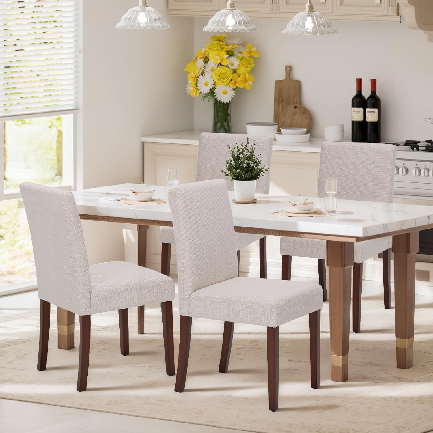 MALOL Upholstered Dining Chairs Set of 4, Fabric Dining Room Chairs, Modern Wooden Dining Chair, Kitchen Side Chairs, Farmhouse Dinner Chair with High Back for Kitchen, Beige