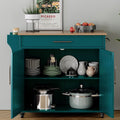 Wood Kitchen Island with Storage, Rolling Kitchen Island On Wheels, Mobile Island Trolley Cart Sideboard Cabinet with Towel Rack, Spice Rack, Adjustable Shelf, Wooden Top & Large Drawer, Dark Green