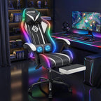 RGB Gaming Chair with LED Lights Massage Computer Chair Ergonomic High Back Video Game Chair with Footrest and Adjustable Lumbar Support Gamer Chairs with Linkage Armrest White and Black