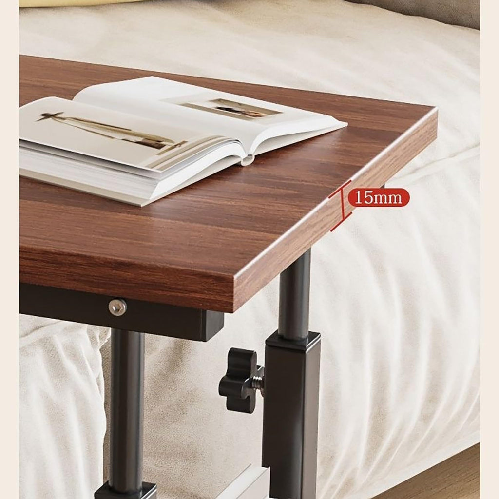 C Shaped End Table with Rolling Wheels, Height Adjustable Bedside Desk for Small Space Bedroom, Industrial TV Tray Couch Table Cart for Living Room(White,50x30cm)