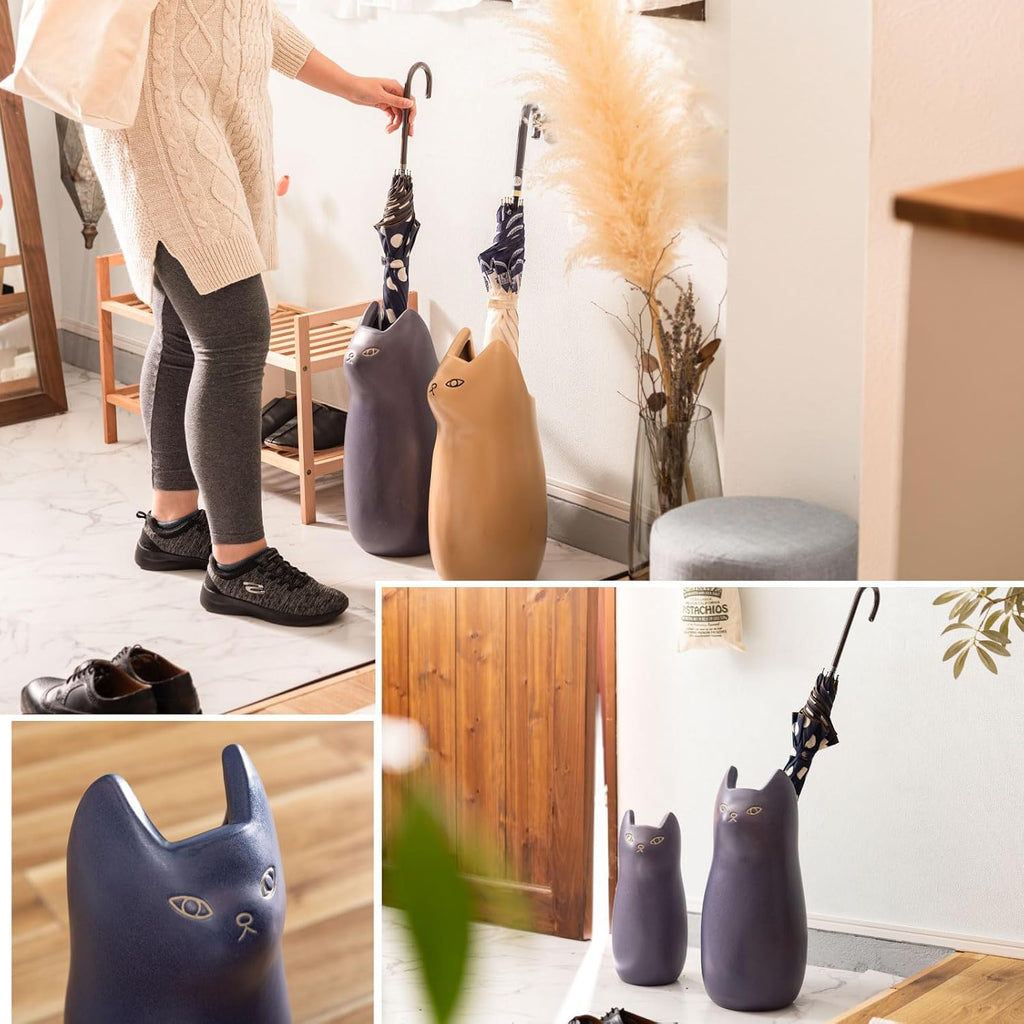 PaletteLife Cat Umbrella Stand, Medium Ceramic Umbrella Holder for Entryway, Cute Scandinavian Decorative Umbrella Rack, Black