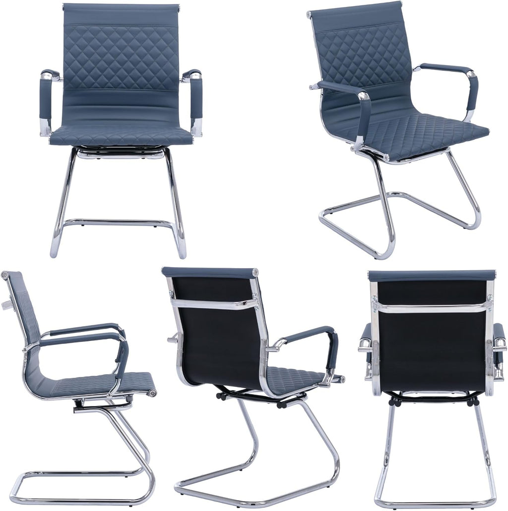 BESTANO Office Guest Chairs Reception Chairs Waiting Room Chairs Set of 2 Conference Room Chair with Mid Back, Modern PU Leather Desk Chairs, Navy