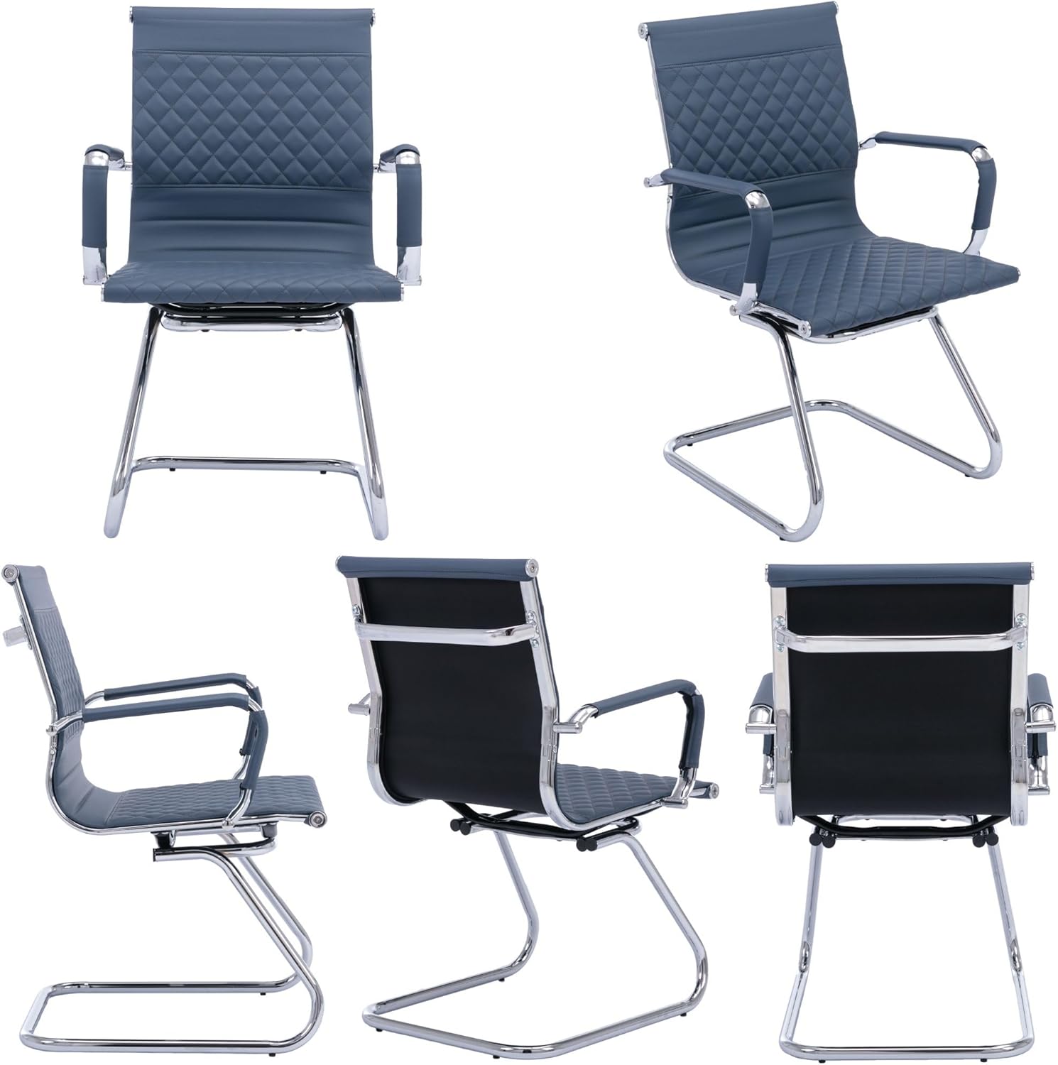 BESTANO Office Guest Chairs Reception Chairs Waiting Room Chairs Set of 2 Conference Room Chair with Mid Back, Modern PU Leather Desk Chairs, Navy