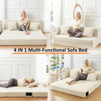 JKMAX Single Size Folding Sofa Bed - 4 in 1 Convertible Sleeper Chair - High Density Memory Foam Futon Couch - Foldable Bed for Living Room Bedroom (Beige)