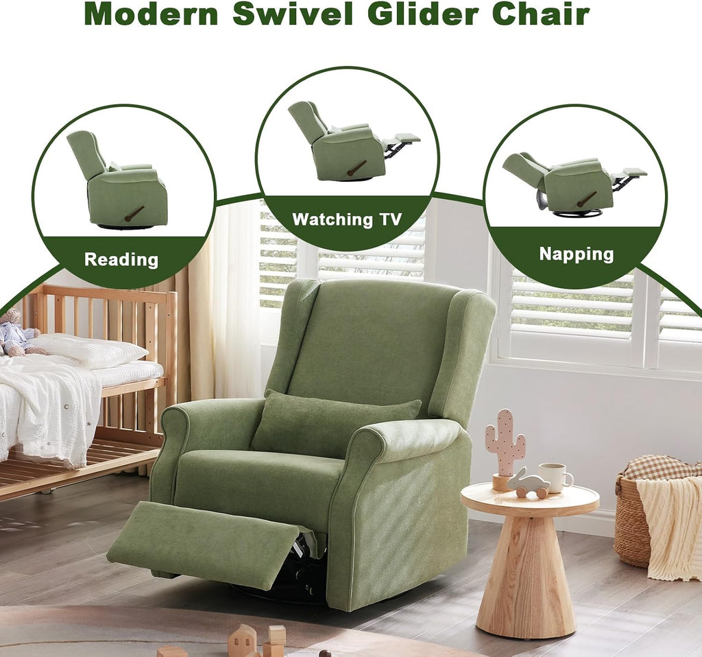 Eiayeebil Nursery Swivel Glider Recliner,Rocking Chair Nursery with Footrest,Rocking Recliner Chair for Nursery,Glider Rocker Recliner for Living Room & Bedroom,Green
