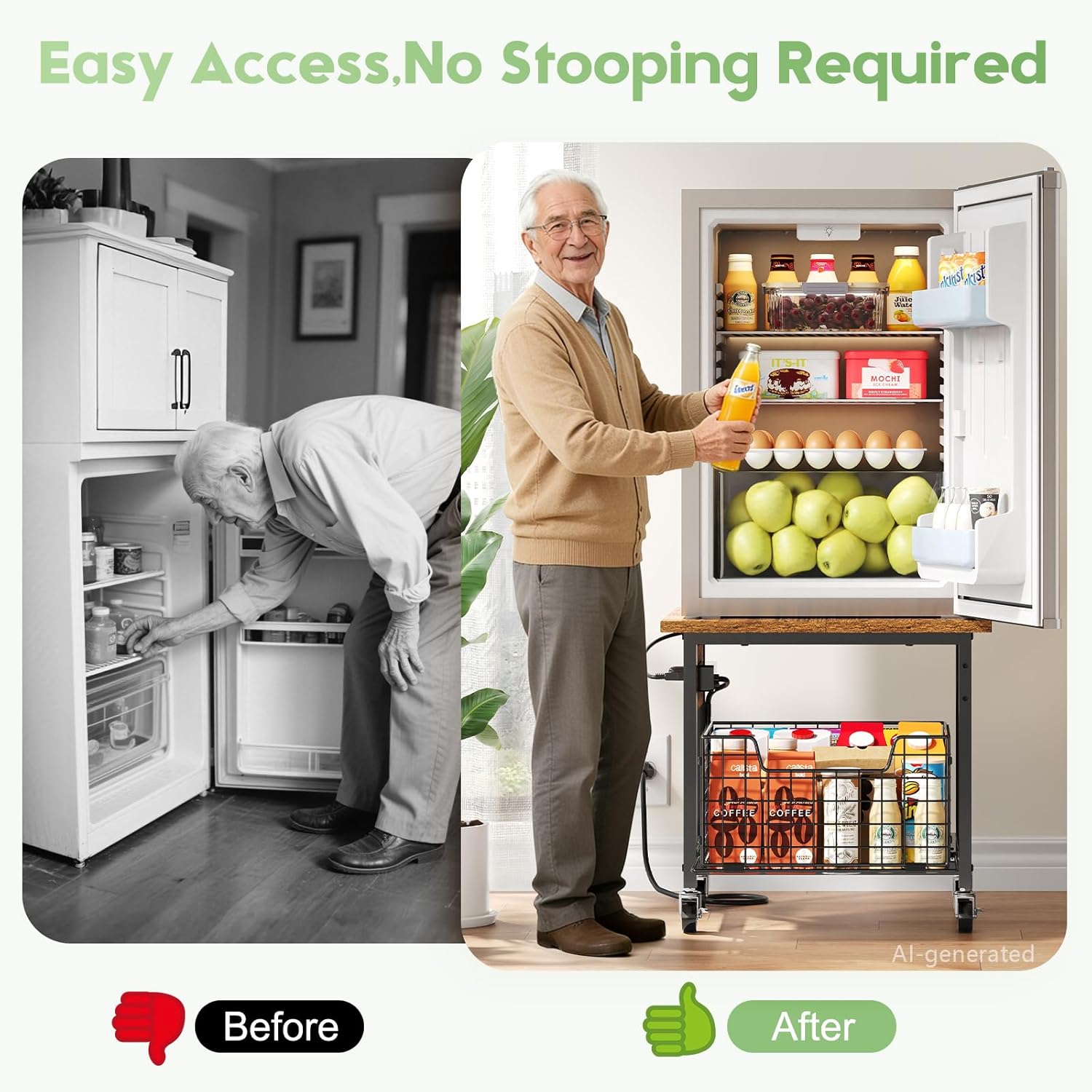 Hongtamoya Mini Fridge Stand with Storage and Power Outlet, Small Refrigerator Stand with Wheels, Mini Fridge Cart-Max Load 300 LBS Heavy Microwave Printer Stand Utility Cart for Dorm,Kitchen, Office