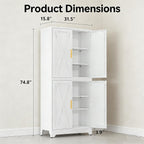 Modular Metal Storage Cabinet,75" White Stackable 2-in-1 Metal Cabinets with 4 Doors & 6 Adjustable Shelves,Freestanding Floor Storage for Kitchen,Home Office Living Room,Dining Room