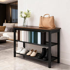 3-Tier Entryway Shoe Bench with Wood Seat, Industrial Metal Mesh Storage Rack for Hallway, Living Room, Rustic Brown, 29.5 Inch