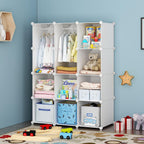 VIPZONE Baby Closet,Dresser, Kids Closet Organizers, Portable Kids Wardrobe for Closet, Bedroom, Nursery, Cubby, Cabinet, Clothes, Dress, Baby Storage Shelf, Armoire Clothes Hanging (12 Cube, White)
