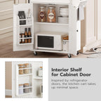 HOOBRO Kitchen Island with Power Outlet, Rolling Kitchen Island with Large Worktop, Kitchen Island Cart with Spice Rack and Drawer, Island Table for Dining Room, White and Natural WN88UZD01