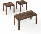 Furinno Classic Living Room Table Set of 3, Modern Rectangle Coffee Table with 2 Square Side Tables, End Tables, 1.8 Inch Thick Tabletop for Living Room, Home Office, Amber Pine