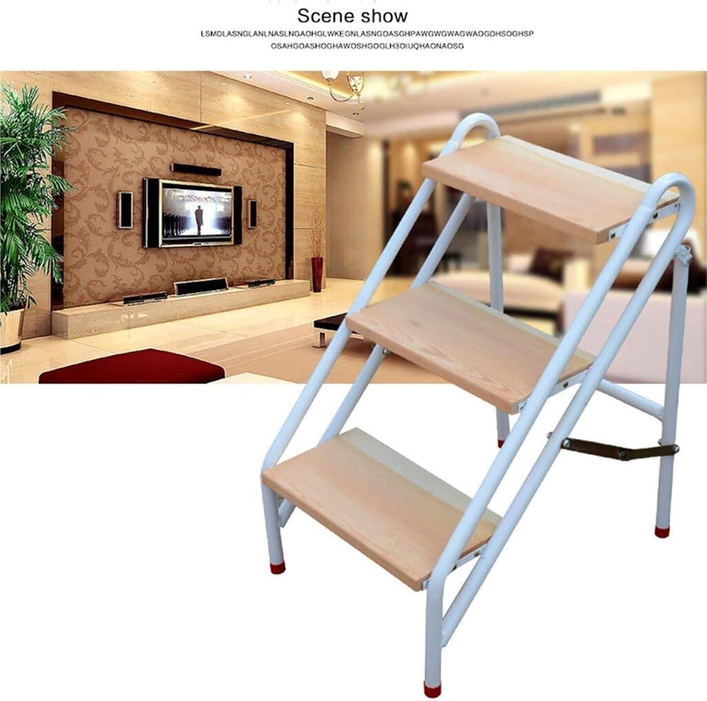 Step Stool Heavy Duty 220kg/440lb Capacity 2-Step Metal Folding Ladder - Industrial Step Stool with Wide Wooden Pedal - Dual-Purpose Platform Bench for Home & Garden