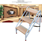 Step Stool Heavy Duty 220kg/440lb Capacity 2-Step Metal Folding Ladder - Industrial Step Stool with Wide Wooden Pedal - Dual-Purpose Platform Bench for Home & Garden
