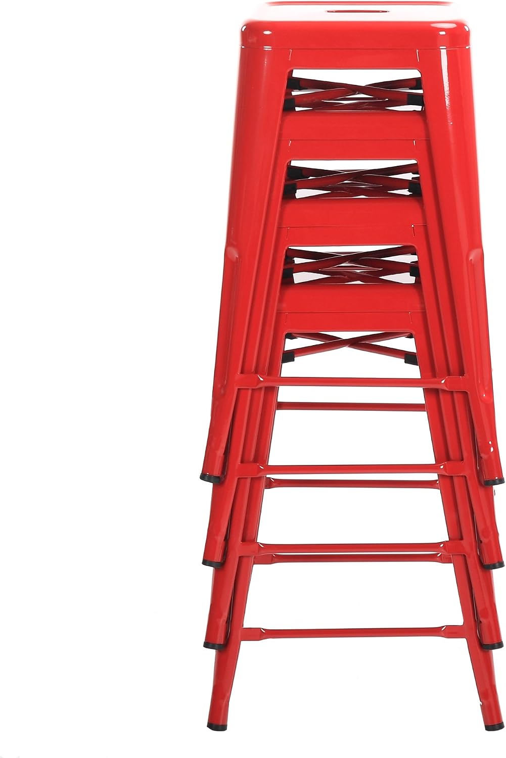 Buschman Metal Bar Stools 24" Counter Height, Indoor/Outdoor and Stackable, Set of 4 (Red)