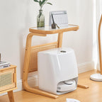 Side Table with Glass Top Over The Robot Storage Shelf C-Shaped End Table Sweeping Robot Storage Rack for Home Lightweight