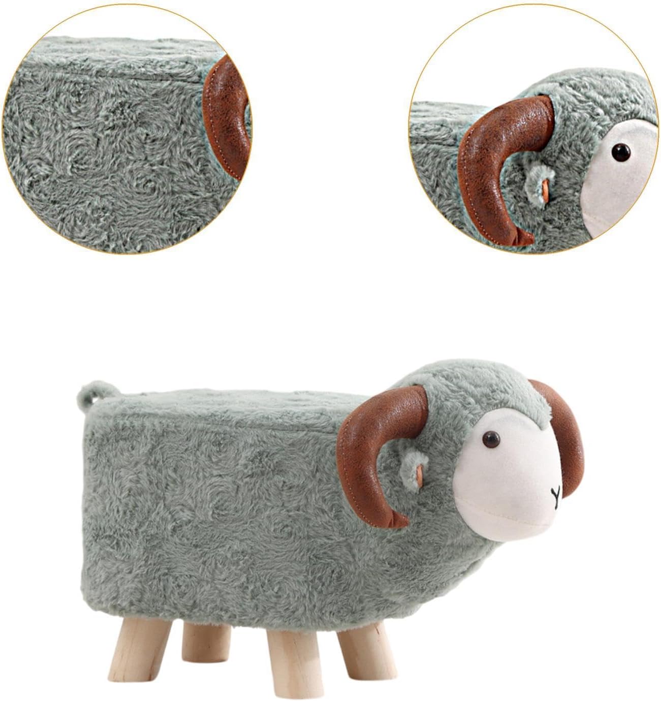 Animal Footstool Teddy Velvet Wood Legs Non-Slip Feet Ottoman Stool for Playroom Living Room Entryway 19.69x8.66x11.02 inch- Gray Green