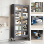 65" Tall Kitchen Pantry Storage Cabinet, 6 Tier Metal Display Storage Cabinet with Magnetic Doors & Adjustable Shelves, Rolling Food Pantries for Kitchen, Living Room and Dining Room, Gray