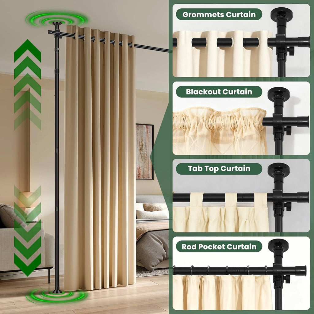 Jilron Room Divider Curtain Rod Tension Rod No Drilling, Adjustable Height, Quick Setup for Rental, Dorm, Bedroom, Office(Black - W72-200 × H43-120 in)