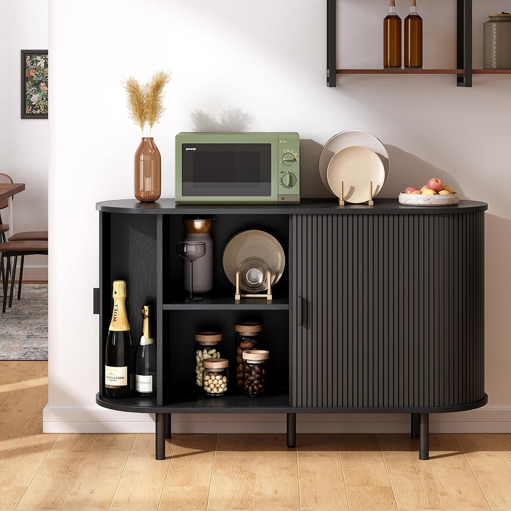 ONBRILL 48" Sideboard Buffet Cabinet with Storage, Storage Cabinet with Sliding Door & Adjustable Shelf, Modern Accent Coffee Bar Console Table for Kitchen, Entryway, Black