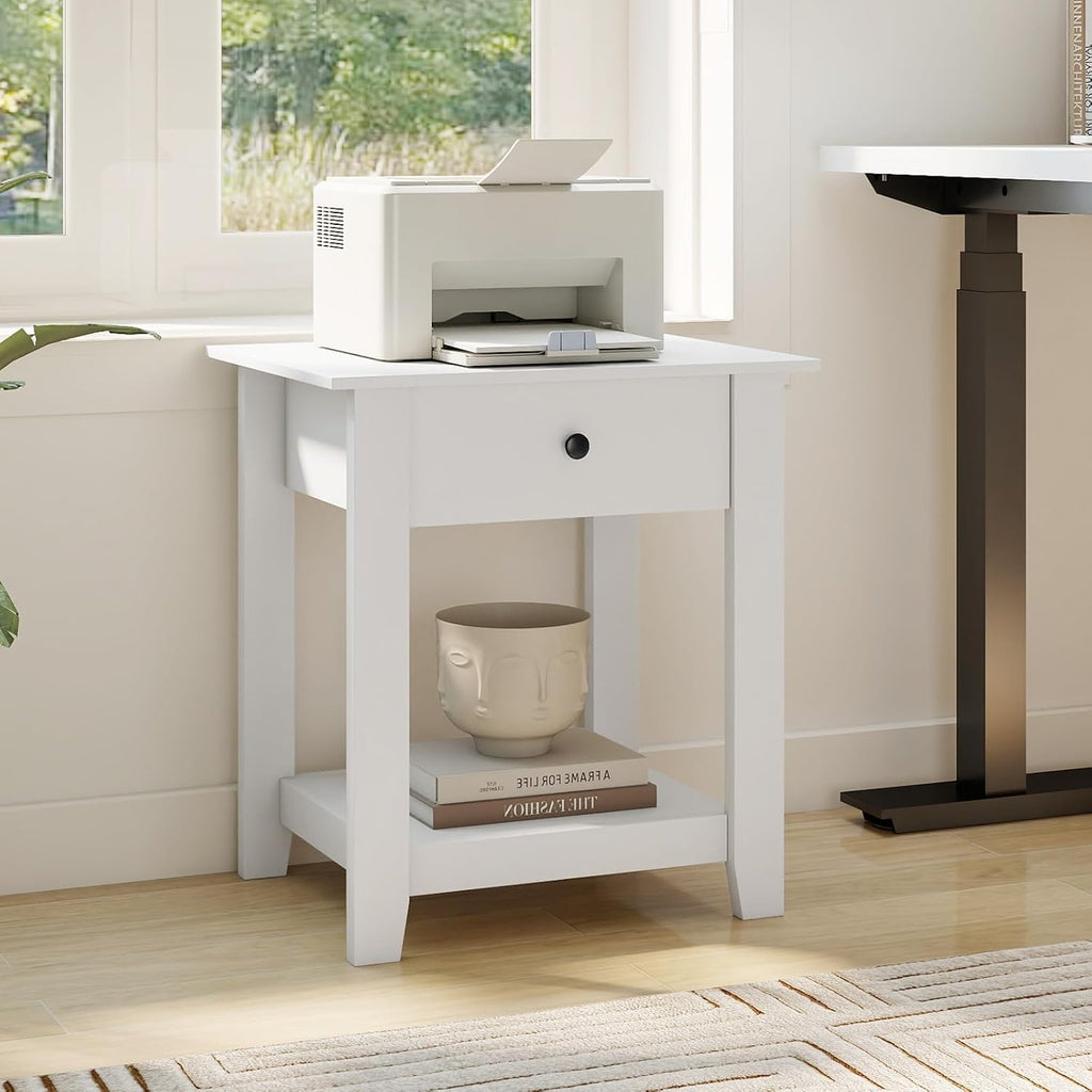 Giantex Nightstands with Drawer Set of 2, 2-Tier Bedside Table with Storage Open Shelf, Wooden Accent End Table for Small Spaces, Modern Night Stand for Bedroom Dorm Living Room, White