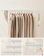 SONGMICS Clothes Rack with Wheels, Extendable Heavy Load Rod, Coat Rack, Clothes Storage, 90 kg Load Capacity, Easy Assembly, Portable, Classic White HSR013W01