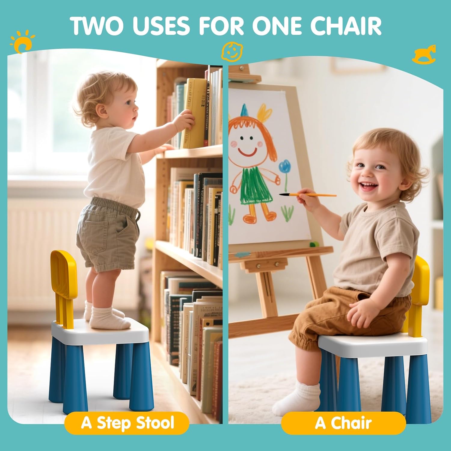OCATO Plastic Toddler Chairs: 2 Pcs Kids Chairs for Table Step Stool Lightweight Indoor or Outdoor School Camping Playroom Nursery Beach Activity Small Chair for Kids Boys Girls Birthday Gifts Age 3