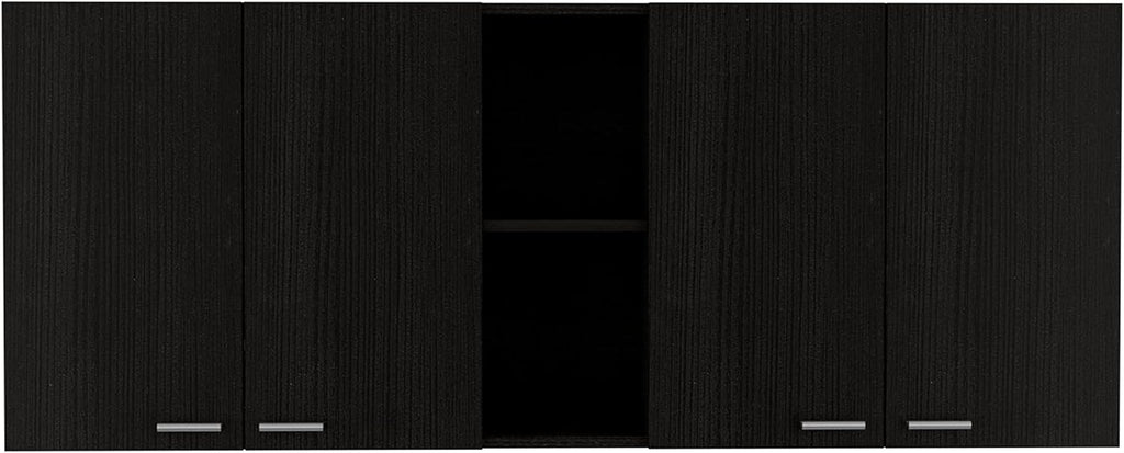 2-Piece Kitchen Set (Black/White) – 150cm Wall Cabinet + Utility Sink with Cabinet, Easy-Assemble Interlocking Design