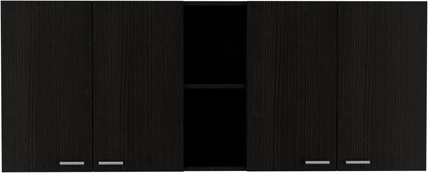2-Piece Kitchen Set (Black/White) – 150cm Wall Cabinet + Utility Sink with Cabinet, Easy-Assemble Interlocking Design