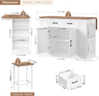 Keyluv Kitchen Storage Island with 2 Stools, 51.2” Mobile Kitchen Cart with Drop Leaf & Power Outlet, Rolling Island Table Dining Room Buffet with 2 Drawers & Side Storage Rack &Towel Rack, White