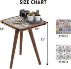 Mexican Tile Mosaic Side Table, Walnut Color Square Ceramic Accent Table with Tapered Legs, Handmade Living Room End Table (Style-1)