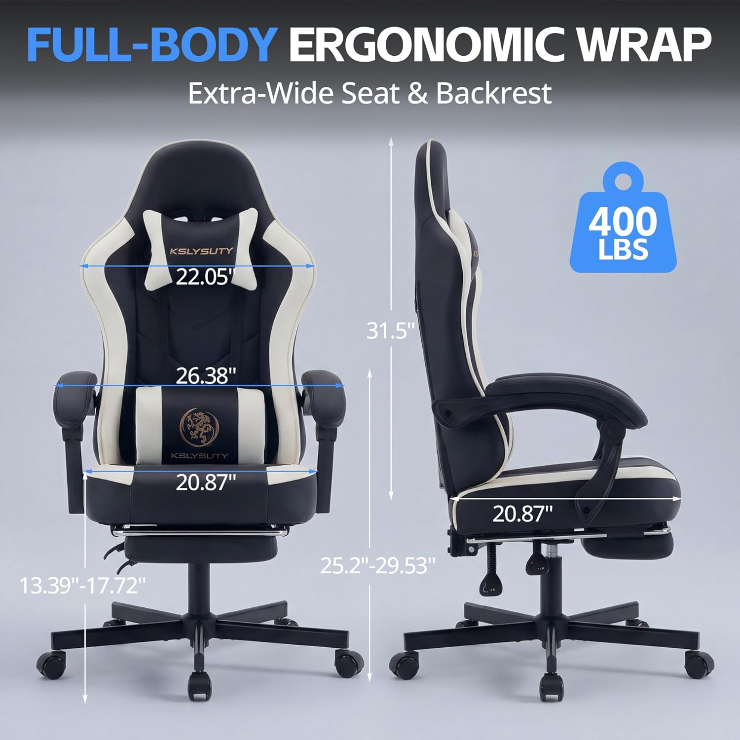 Desk Computer Gaming Chair - High Back Ergonomic Office Chair with Footrest and Lumbar Support, Swivel Comfy Home Gamer Video Game Chairs with Pocket Spring Cushion for Adults (White Leather)