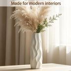 12 Inch White Vase Ceramic Flower Vase, Tall Vases for Pampas Grass, Home Decor, Modern Textured Vases for Living Room Decorations,Table Centerpieces,Shelf,Farmhouse Small Ceramic Vase