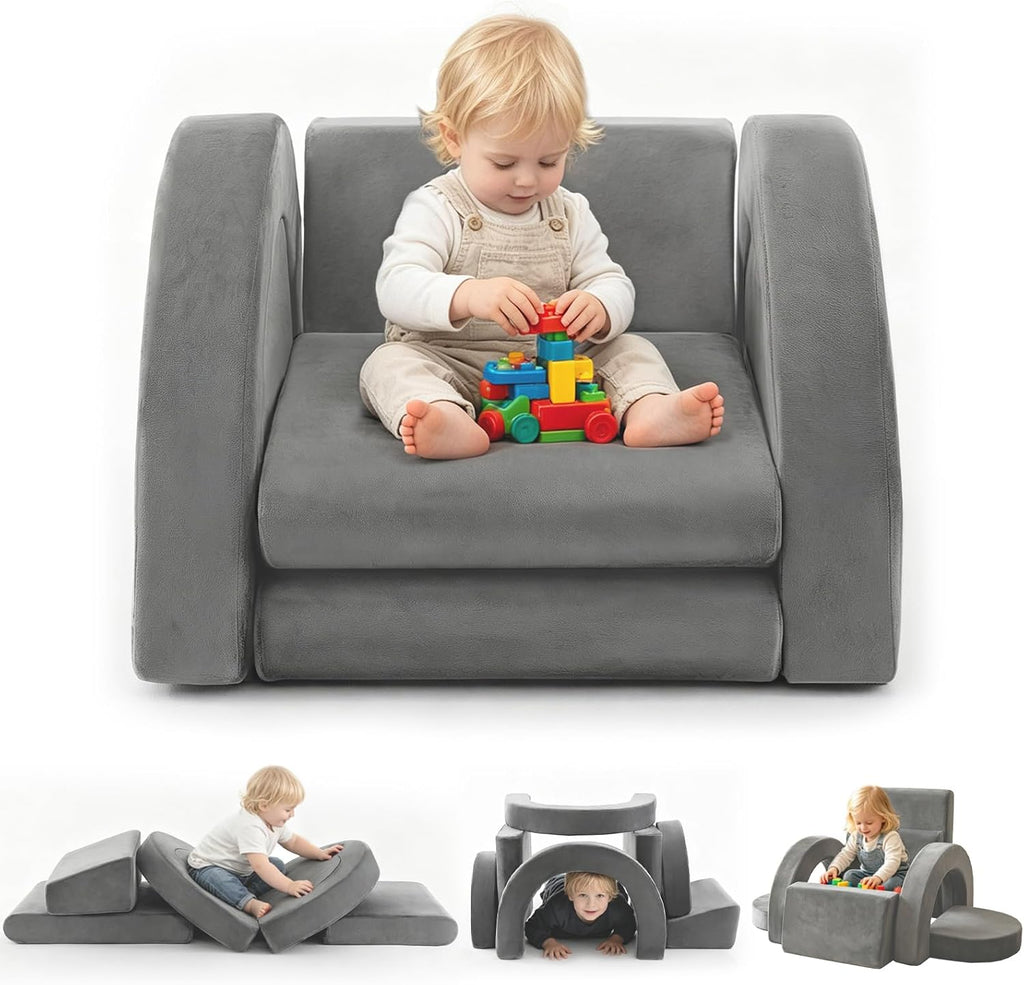 PY HOME & SPORTS Kids Modular Sofa Play Set, 7-Piece Creative Foam Couch for Children, Soft Coral Fleece, Multiple Configurations, Improves Hands-On Skills & Imagination, Compressed Packaging