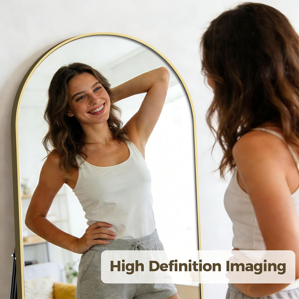 65"×21" Floor Length Mirror, Full Body Standing Mirror, Shatter-Resistant Glass & Slim Alloy Frame, Freestanding/Leaning/Wall Mount for Bedroom, Living Room & Entryway, Gold