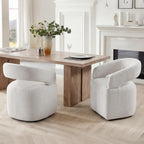 KISLOT Upholstered Dining Chairs Set of 2, Modern Arm Kitchen & Dining Room Chairs with Hidden Casters, Linen Fabric Padded Rolling Chairs, Sturdy Wood Frame, 300 lbs Capacity, Light Linen