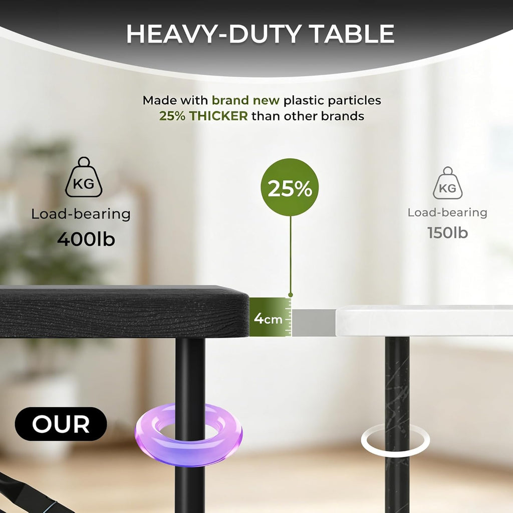 4Ft Folding Table Portable Folding Tables Heavy Duty 400 lbs Capacity, Wood Grain Tabletop for Working Meeting Parties, Picnic, Camping, Weddings, Garden Dining-Black (4FT)
