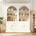 71" Arched Kitchen Pantry Cabinet, Tall Half Open Storage Cabinet with Drawers, Modern Display Hutch for Dining Room, Living Room, White with Gold Handles, 2 of Set