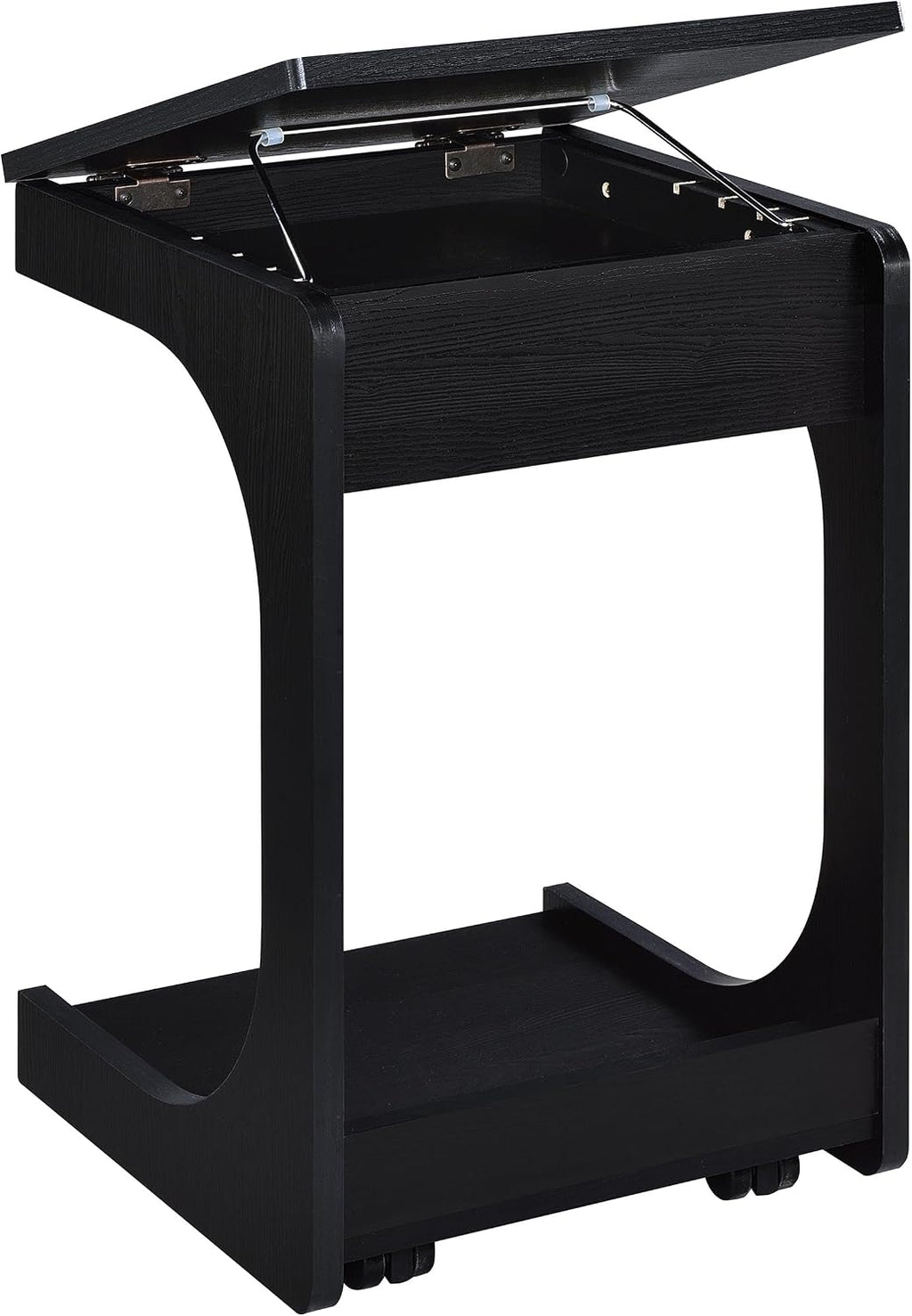 Coaster Home Furnishings - Ralston - Wood - C-Shaped Lift-Top Side Table with Sculpted Frame, Lower Open Shelf, and Black Casters - Living Room - 25.5-Inch - Black Finish - 930290