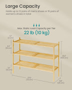 SONGMICS Bamboo Shoe Rack for Closet, Stackable Shoe Oragnizer with Modular Structure, Space-Saving Free Standing Shelf for Entryway Bedroom, 3-Tier, Holds 12-16 Pairs, Natural Color ULBS053YL01