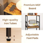 Side Table 3-Tier End Table with Adjustable Shelf Modern Tall Nightstand Small Narrow Accent Table Stand for Living Room Bedroom, Office, Rustic Brown and Black.