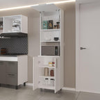 Kitchen Pantry with 2 Pneumatic Door, Open Storage, and Bottom Cabinet, White.